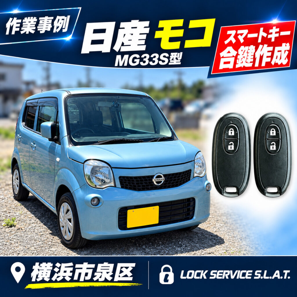 日産の鍵】横浜市和泉区でMG33S型モコのスマートキーのスペアキー作成